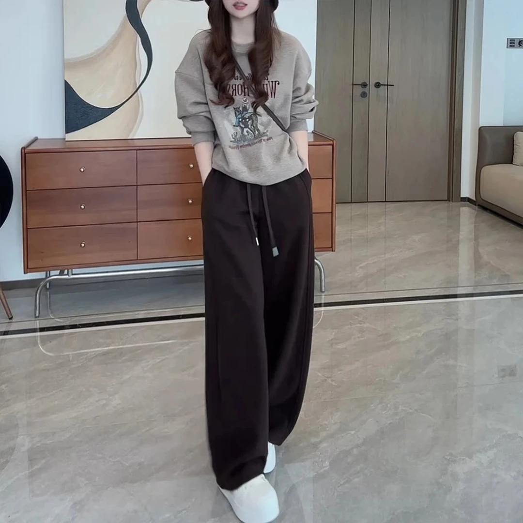 欧货时髦炸街圆领卫衣阔腿裤两件套2025秋季新款慵懒网红爆款套装