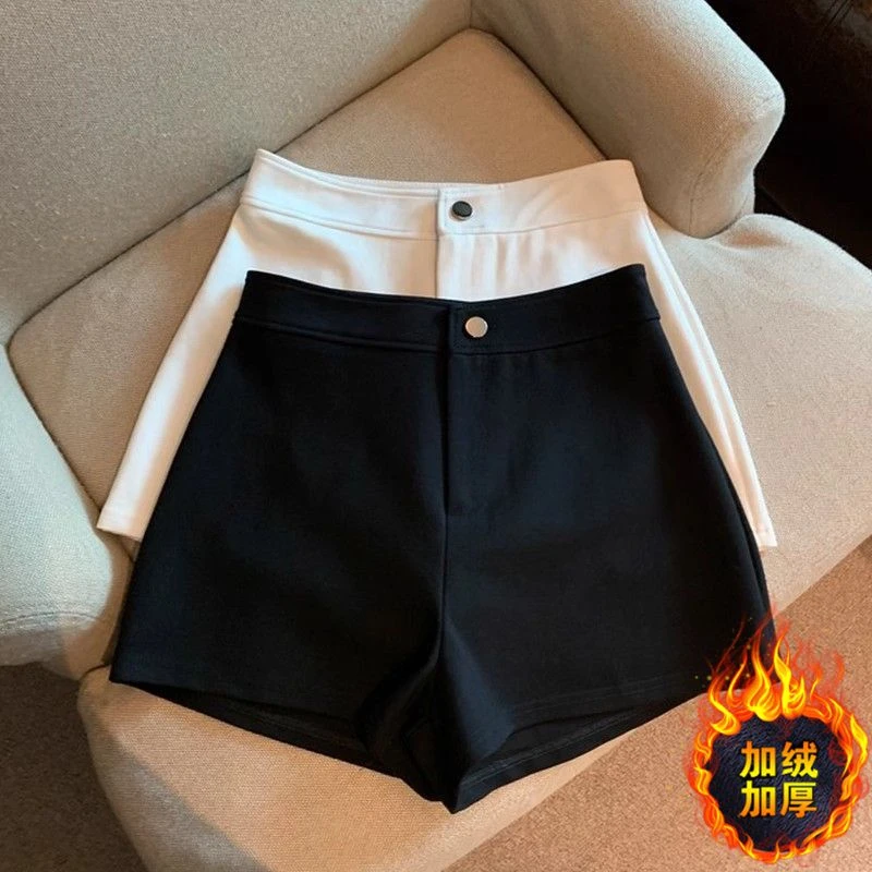 黑色大码胖MM加绒加厚高腰弹力短裤女秋冬辣妹显瘦a字裤靴裤热裤