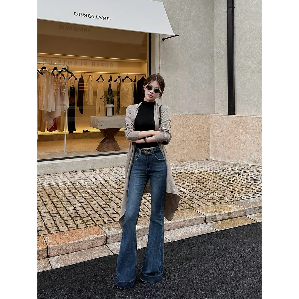 小王家/MeiLi新款微喇裤设计感高腰显瘦风蓝女秋冬服装修身设计感