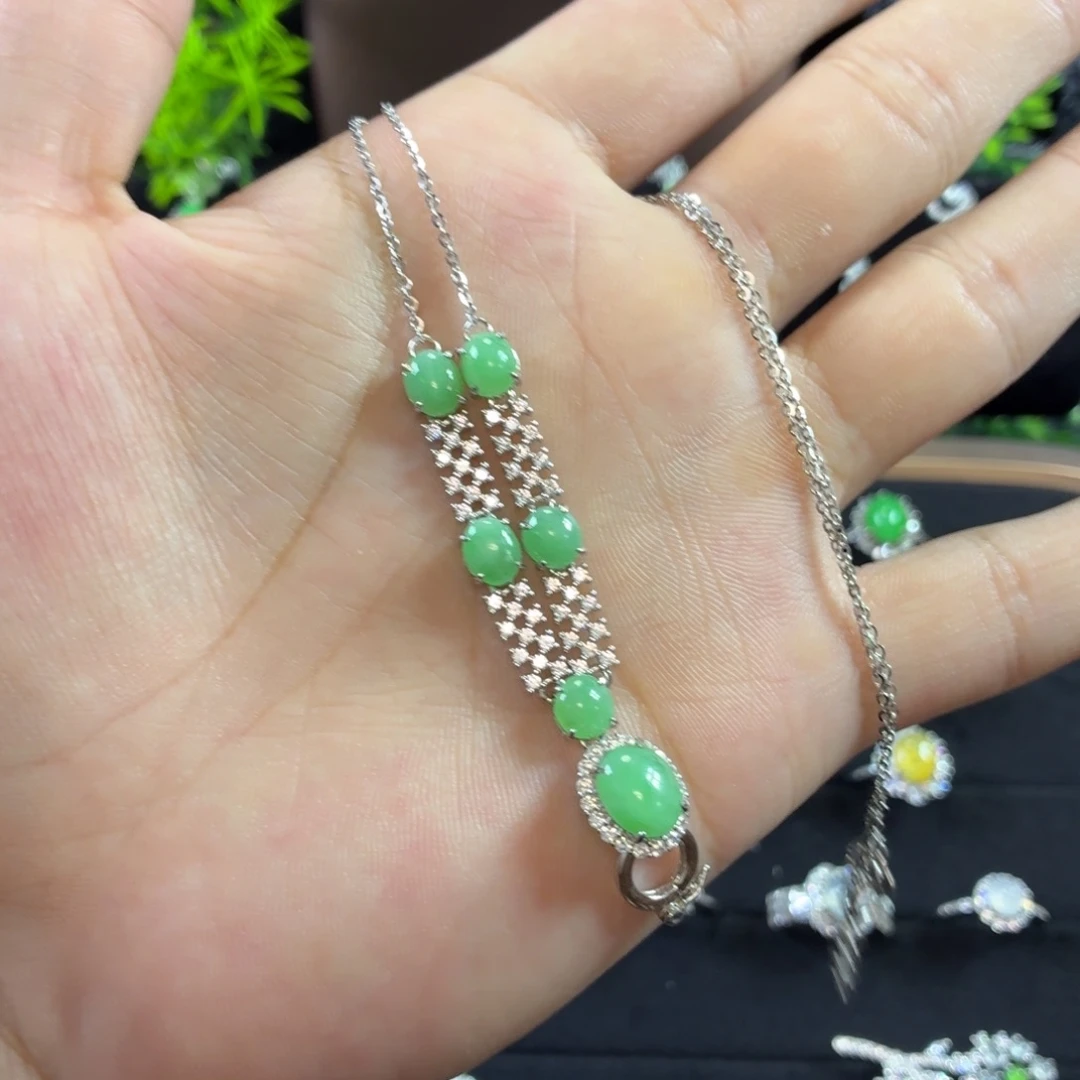 翡翠银S925镶嵌耳饰