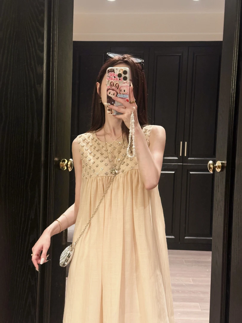 鱼er【假日盛宴】设计师高定/莱赛尔天丝精致显瘦串珠连衣裙