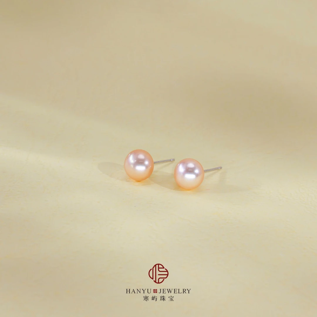 【寒屿珠宝】”锦鲤色“淡水无核珍珠耳钉/8-9mm/s925