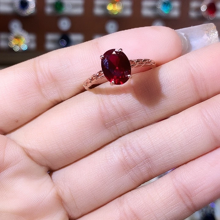 红宝石戒指银S925镶嵌酒红玫瑰金79