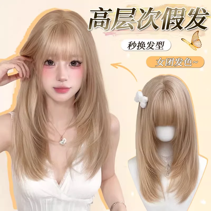 蒂梵夕超捷假发女长发亚麻金假发夏天薄款仿真发甜美显白假发套