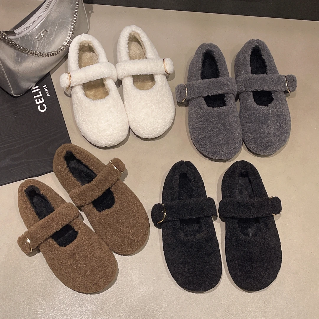 法式灰色勃肯鞋毛毛鞋女秋冬外穿2025新款爆款加绒玛丽珍单鞋棉鞋