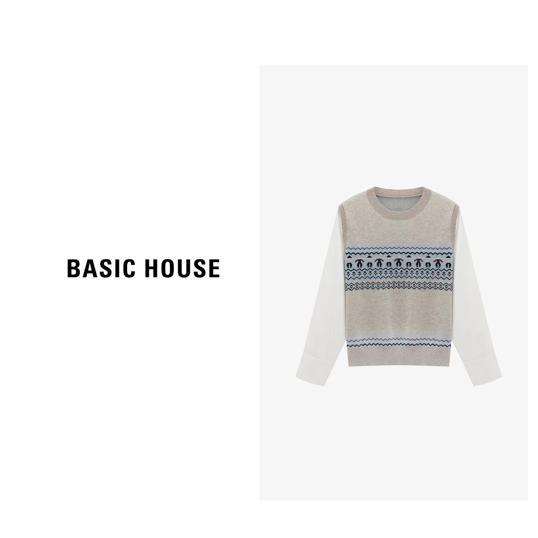 Basic House/百家好长袖针织时尚休闲女士宽松羊毛衫B0625B5MTF2