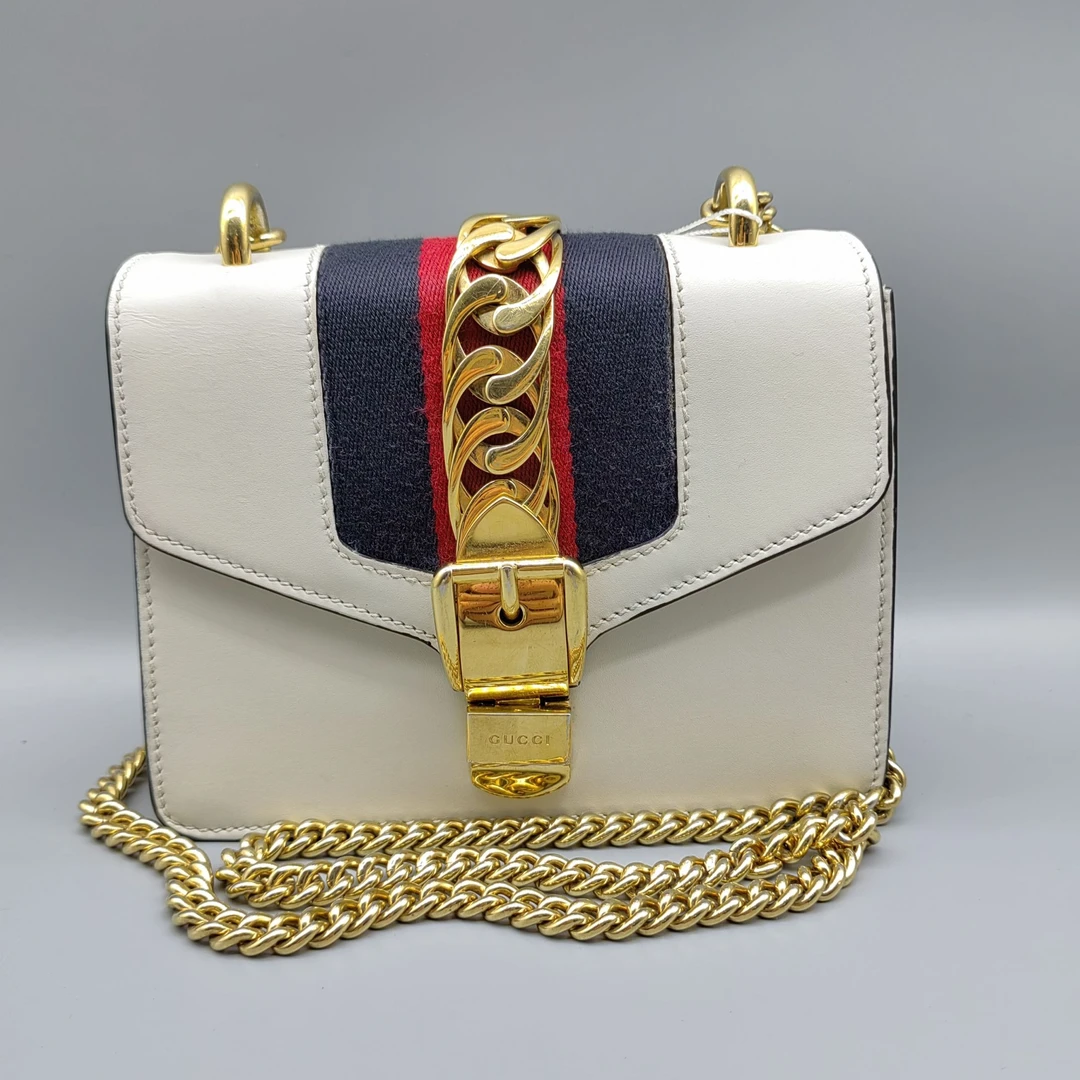 95新 GUCCI/古驰  白色塞尔维亚链条包 1647 1727