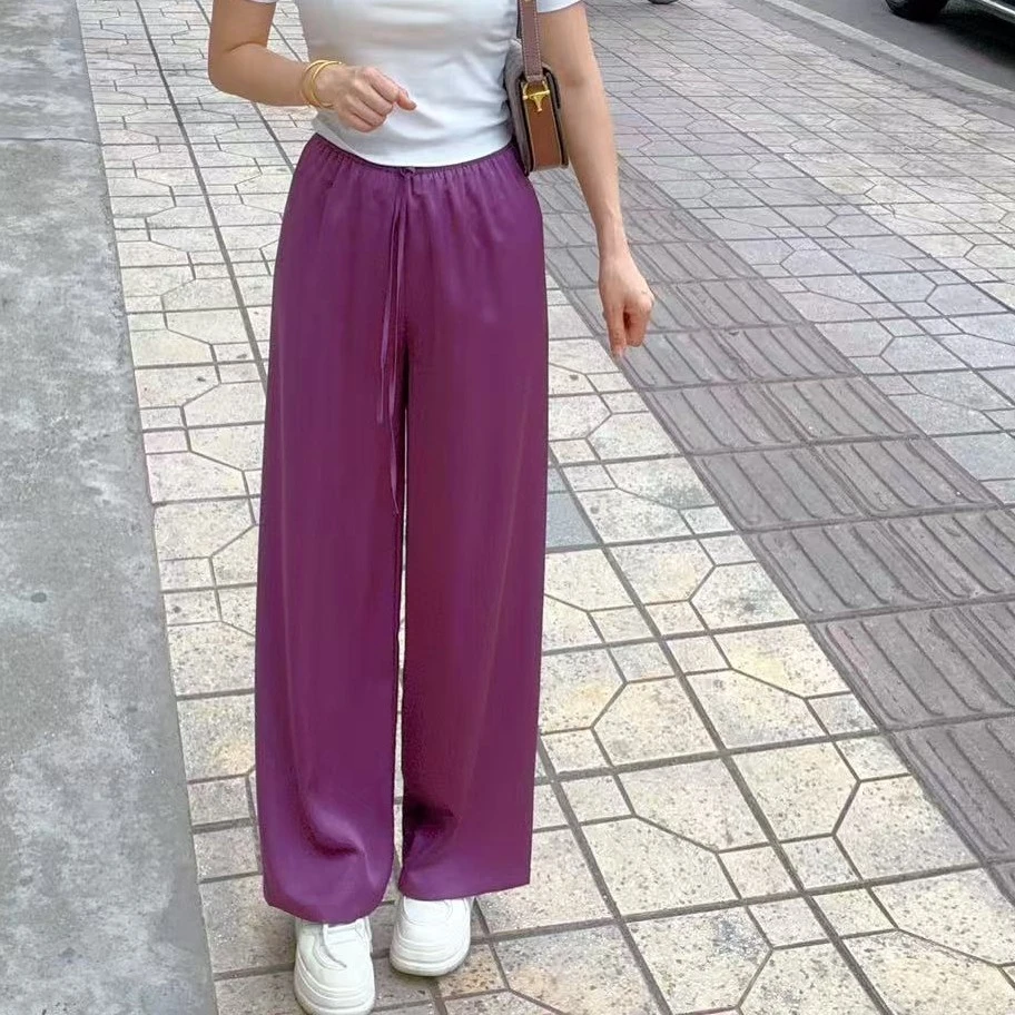 超薄款松紧腰垂感阔腿裤