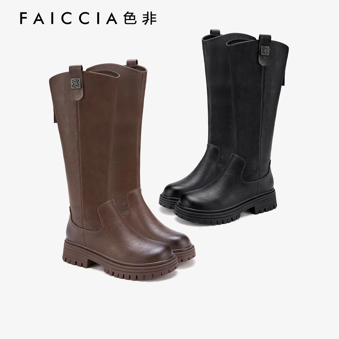 女士秋冬中筒靴时装靴时装加棉长筒靴英伦女鞋骑士