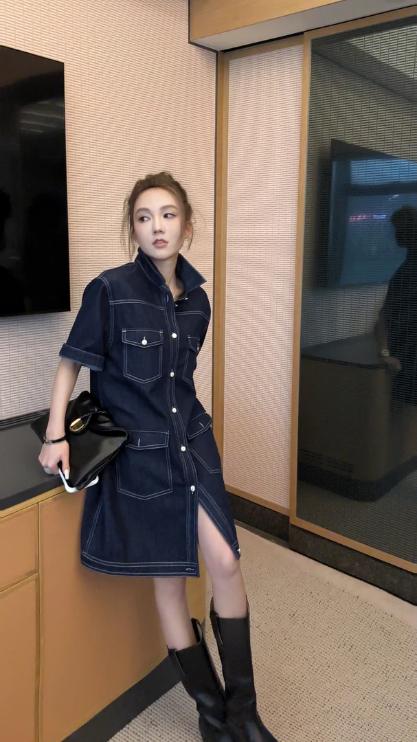 AMAZING IN | 棉质 | 多口袋设计短袖牛仔连衣裙A250314-JY-11172