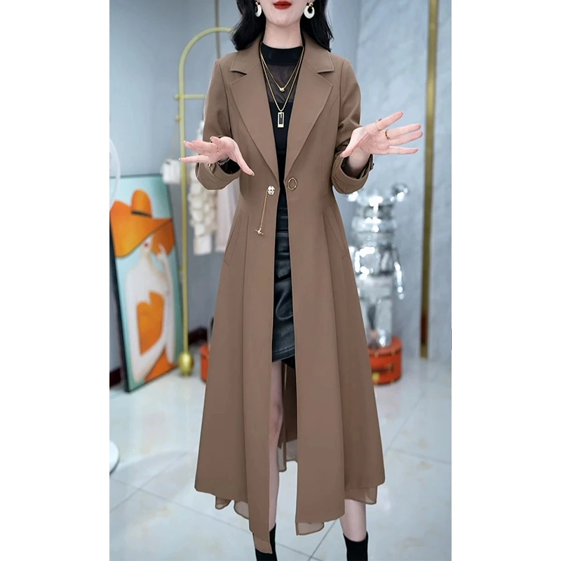 中长款时尚休闲大衣女2025秋季新款妈妈修身高端春秋薄款风衣外套