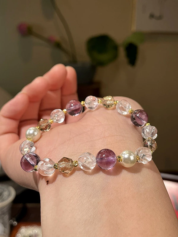 无相文创-天然水晶原创手链-紫晶-黄茶晶-白水麻花-仙女系手链