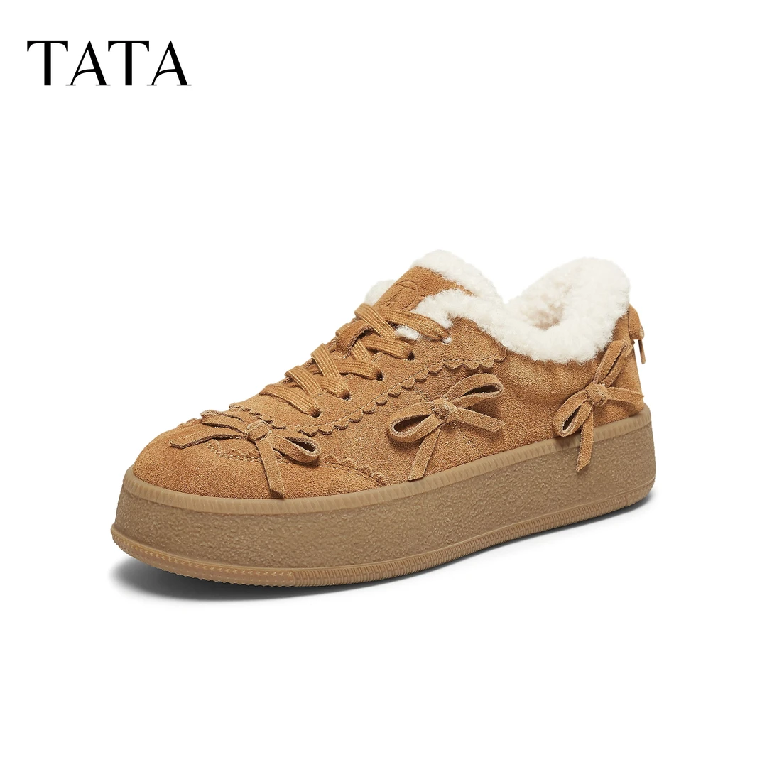 TATA/他她2025冬百搭时尚简约女板鞋薄绒新款GWF01DM5