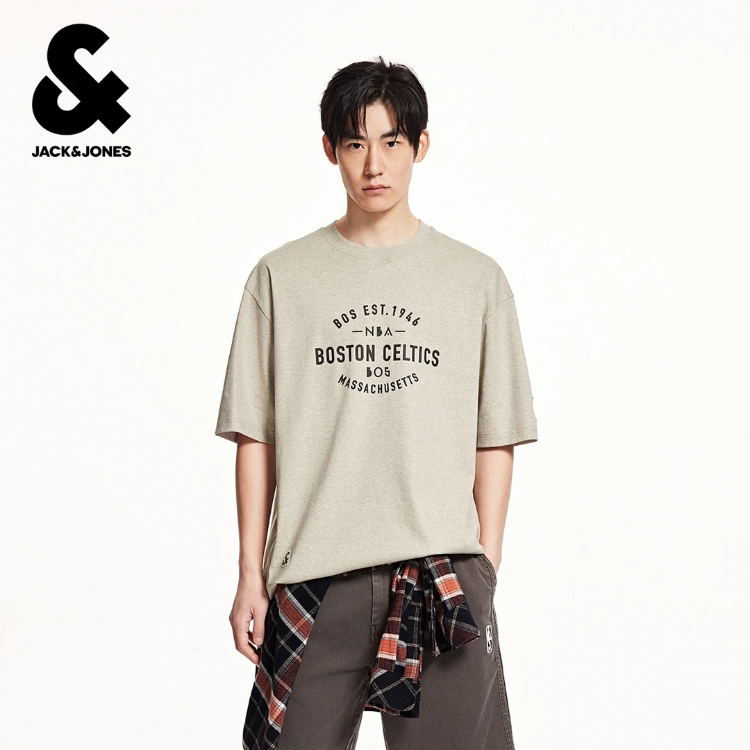 杰克琼斯NBA联名款秋季新款凯尔特人队立体字母纯棉短袖T恤男装