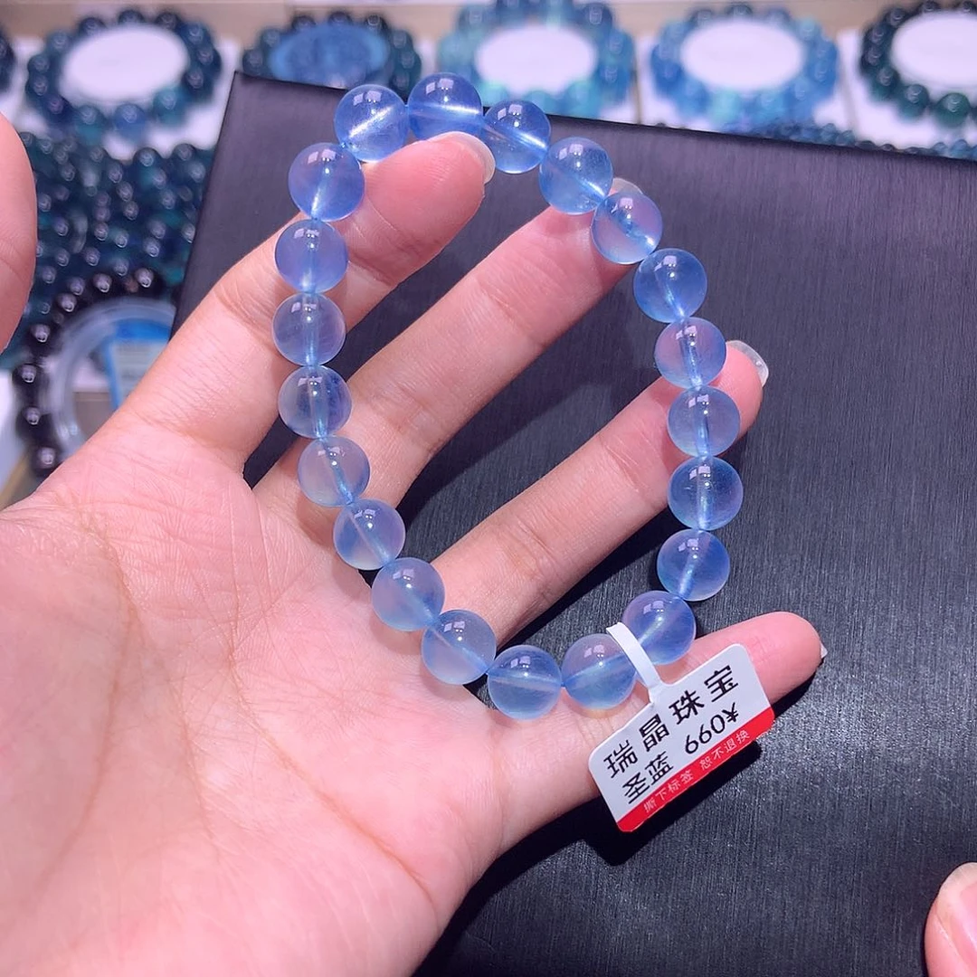 未镶嵌手串水晶9mm圣蓝海蓝宝（拍10件）总价660元