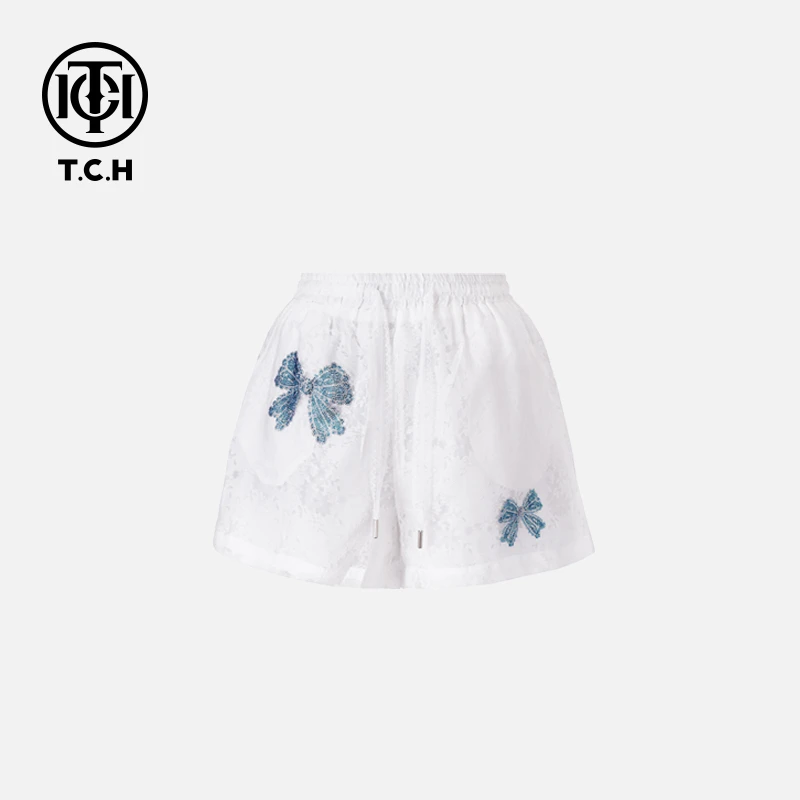 TCH现货私服烫钻工艺夏季蝴蝶结百搭短裤女T75A21E5009A轻奢tch