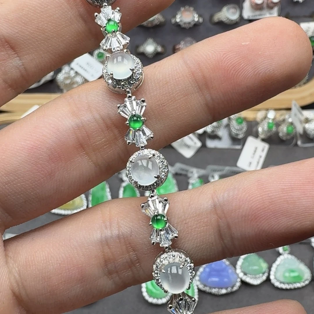 翡翠银S925镶嵌戒指天然缅甸翡翠A货