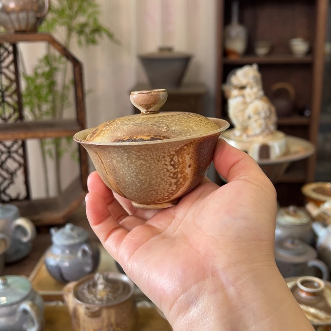 34中白精品盖碗柴烧