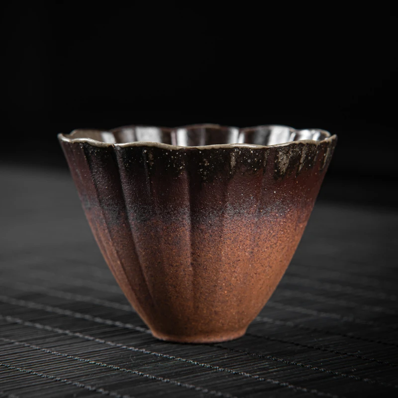 复古刻花主人杯大号功夫茶具古陶瓷品茗喝茶杯斗笠杯菊瓣家用盏杯