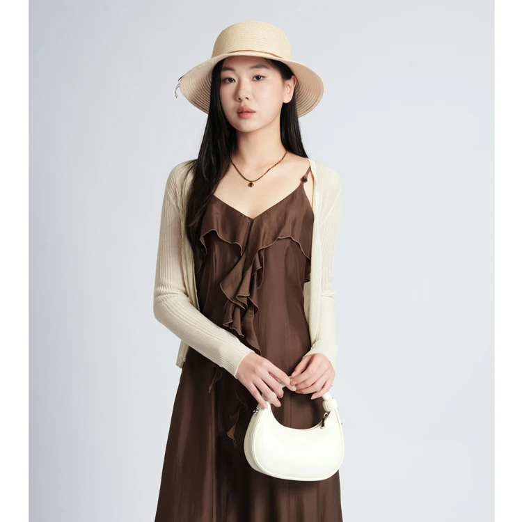 西町村屋简约气质亮丝感开衫女装夏季新款文艺长袖小衫XXAB10032