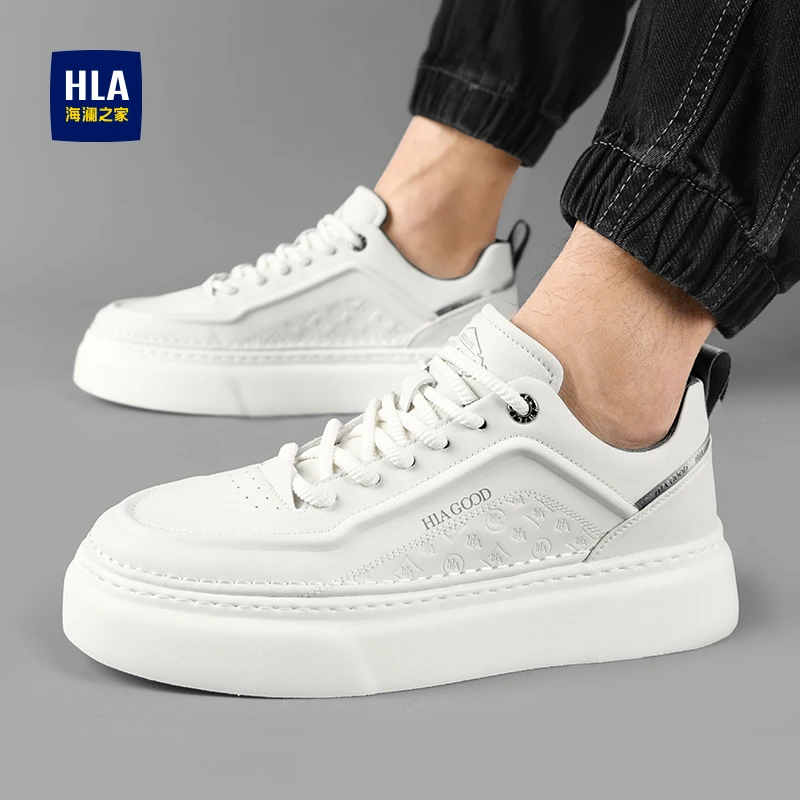 HLA/海澜之家男鞋2025春季百搭时尚小白板鞋男士厚底舒适休闲潮鞋