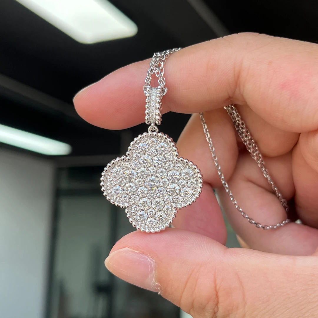 【安朵朵】超大号四叶草满钻项链 18k金天然钻石 16克