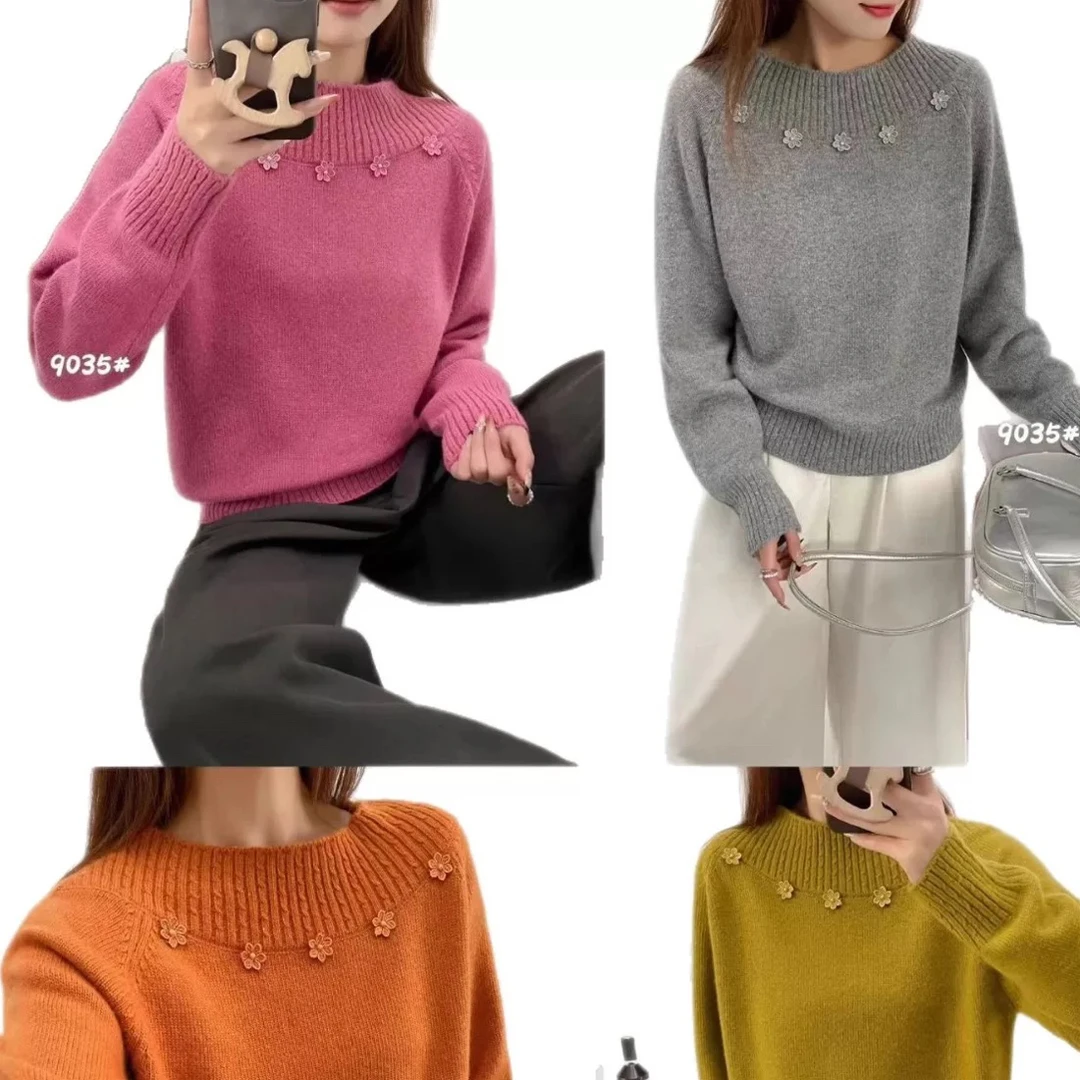 （衣长57）275新款甜美花朵加厚针织衫女冬款洋气毛衣