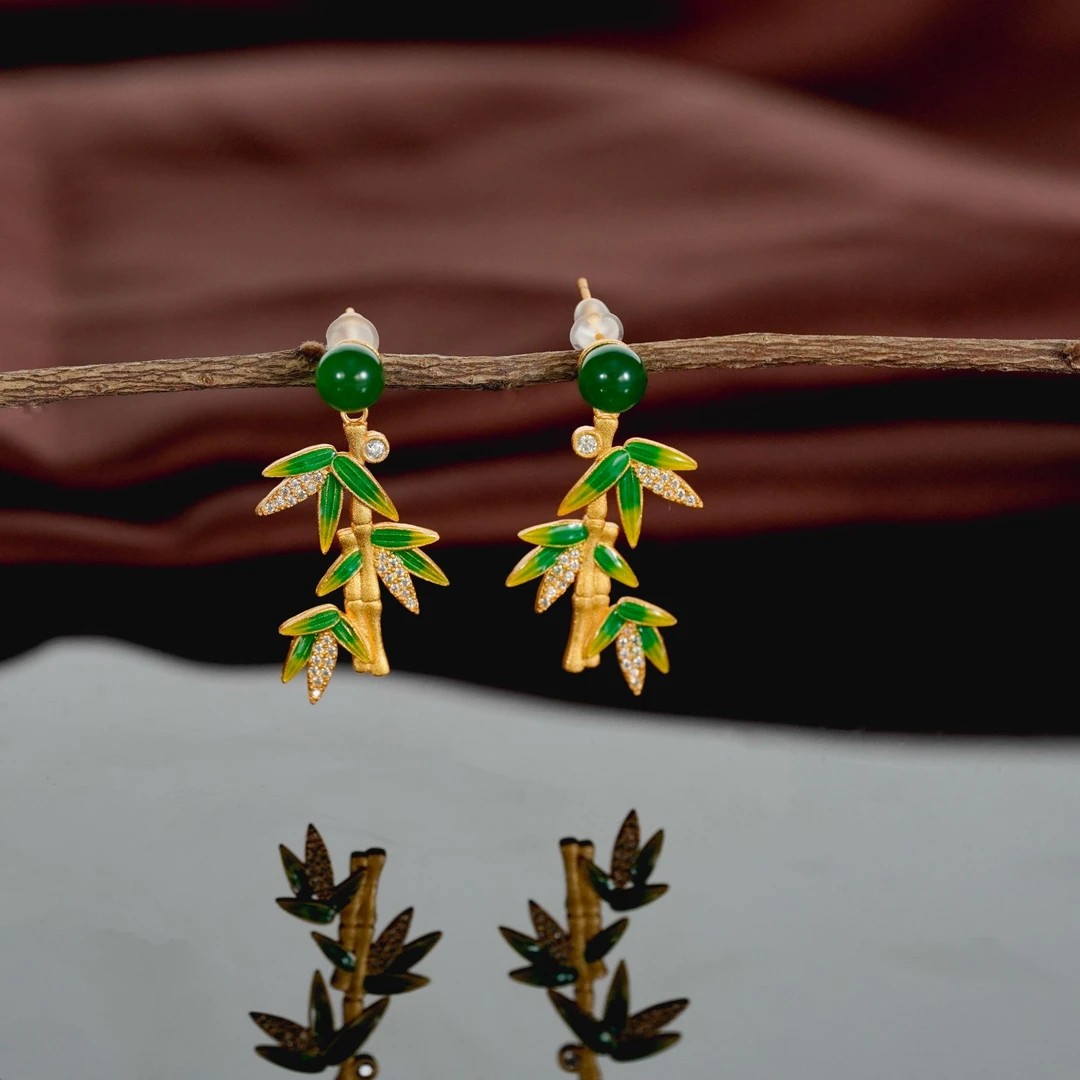 铜合金耳饰 时尚耳饰春季长款小众简约绿色精致轻奢可爱气质0267E