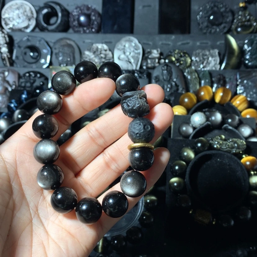 【闪购商品】黑曜岩手串未镶嵌小*魚