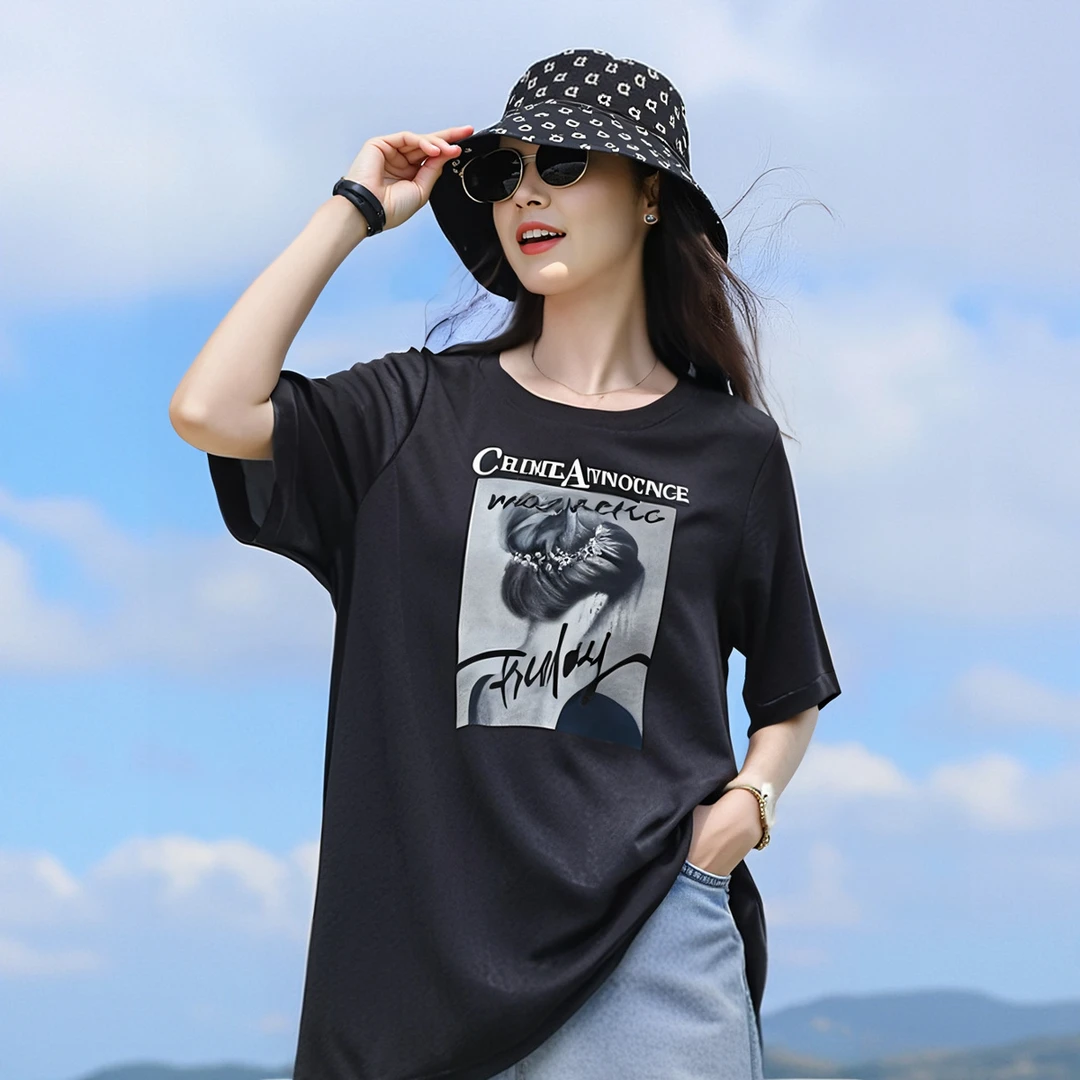 长t恤女遮屁股大码女装胖mm短袖长款T恤百搭时尚夏季薄款宽松透衣