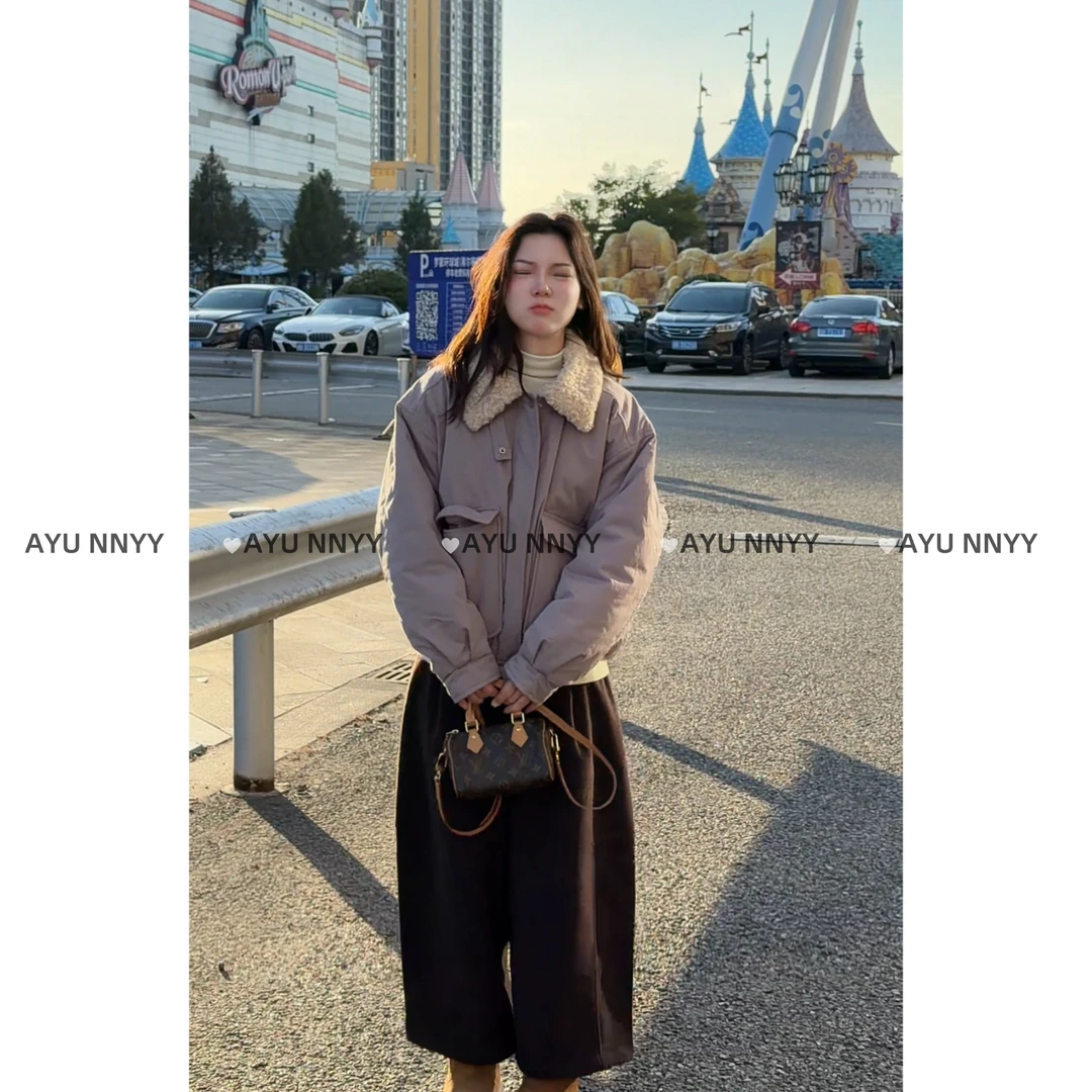 阿虞 韩代款｜韩系特调羊羔毛翻领高品棉服外套女冬