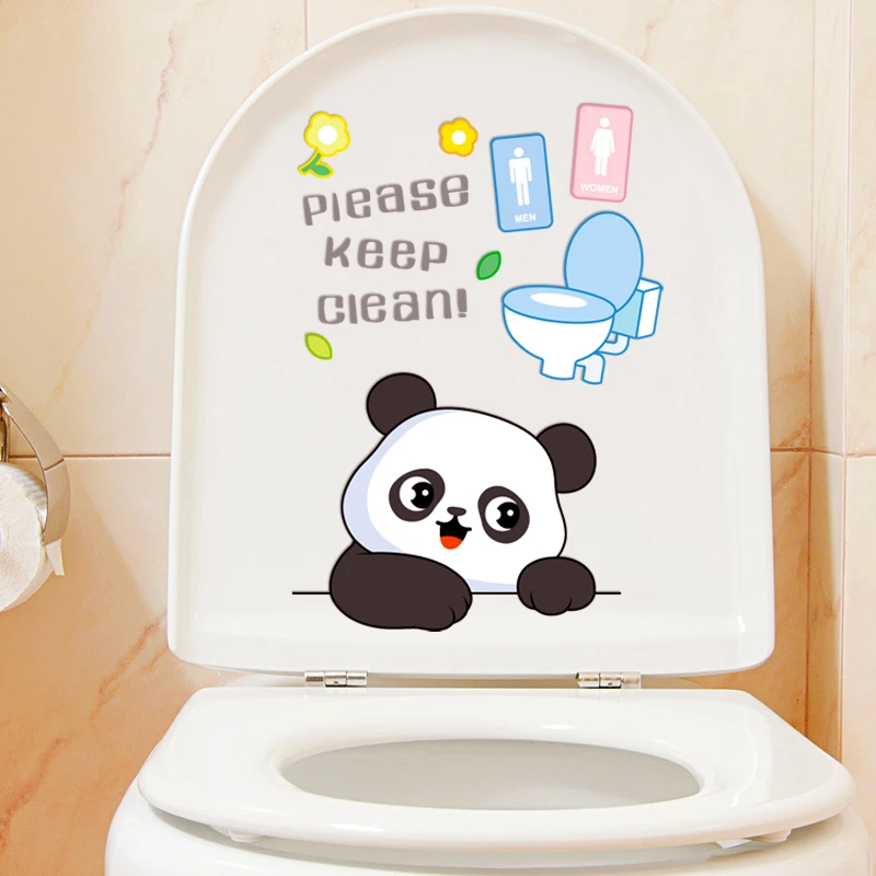 贴画熊猫卡通可爱温馨卧室厕所卫生间环保防水自粘瓷砖贴马桶贴