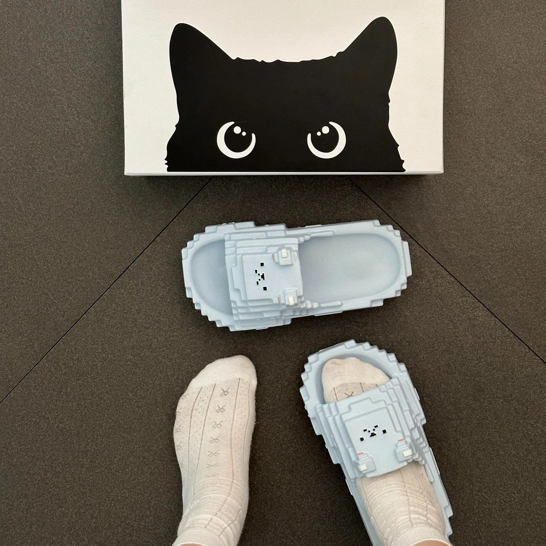 积木像素小熊女夏季新款厚底踩屎感卡通凉家居拖鞋女款学生宿舍