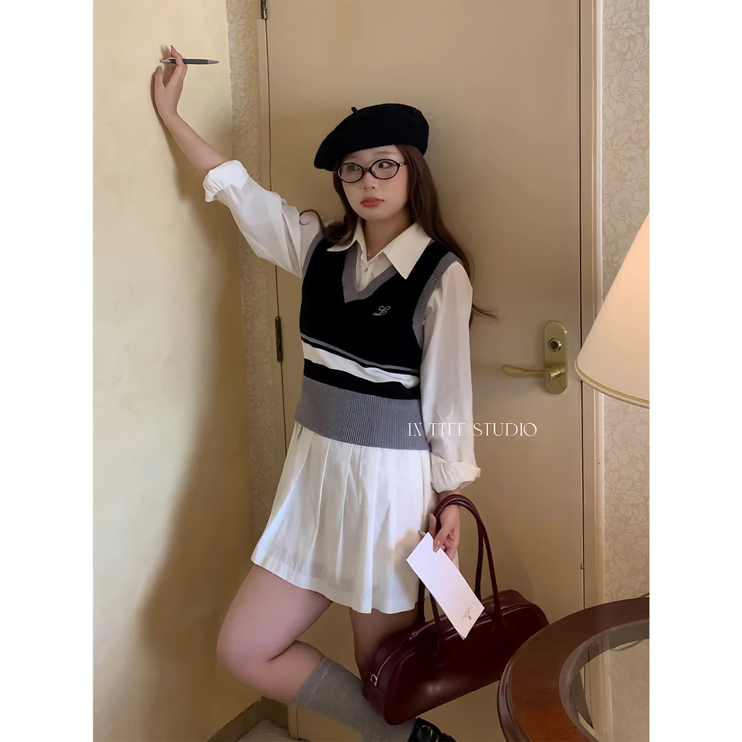 张桶桶QC【继承者】学院风马甲百搭复古撞色条纹背心 ZXL01495