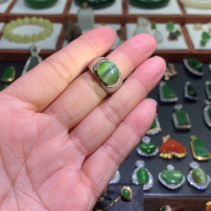 和田玉戒指银S925镶嵌