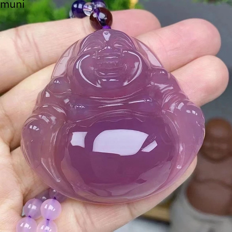 帝王紫紫罗兰大佛公玉髓吊坠玛瑙项链立体厚装大肚佛