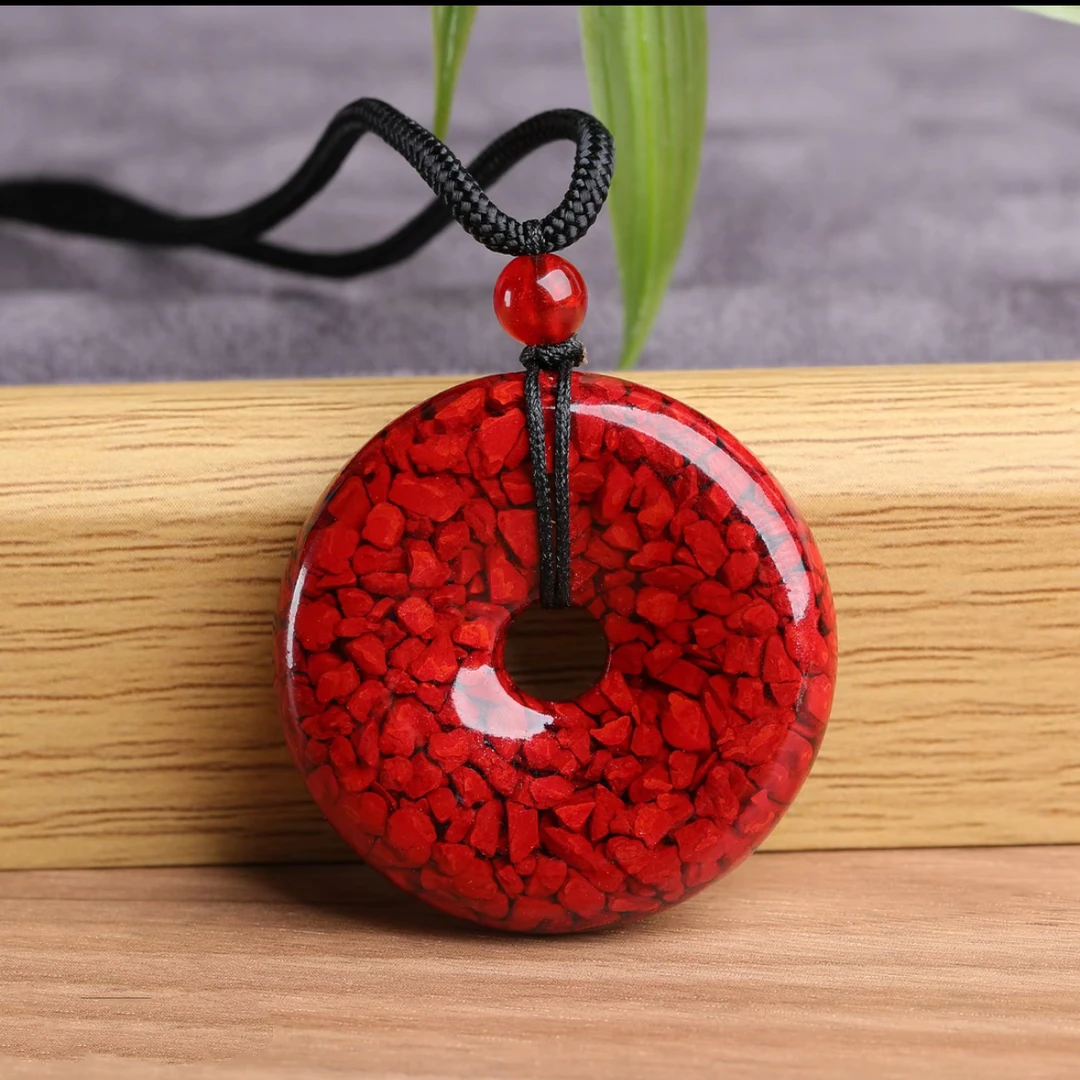 含辰砂工艺品晶体砂直径36mm平安扣吊坠