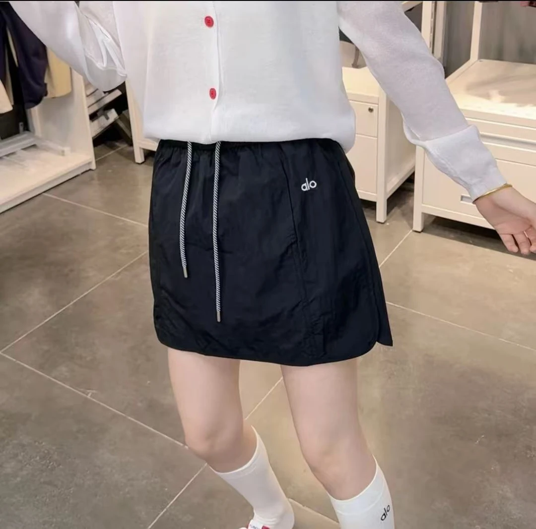 美式高腰速干刺绣短裙女2025夏季新款设计感松紧腰A字半身裙
