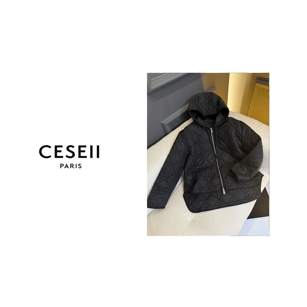 【25XJ847】CESEII秋冬高品质棱形格连帽经典棉衣外套