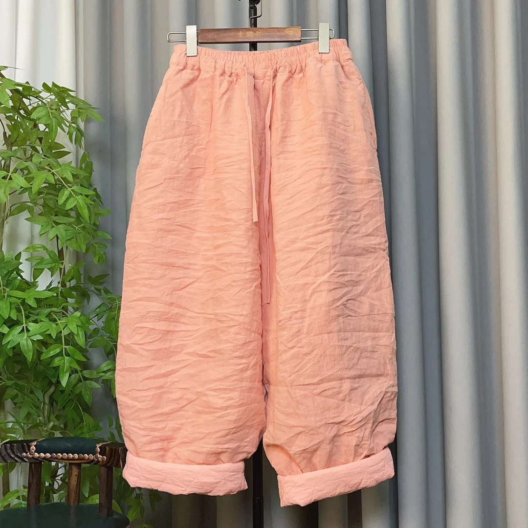 南尘~【砂洗亚麻棉裤】宽松百搭柔软舒适保暖裤