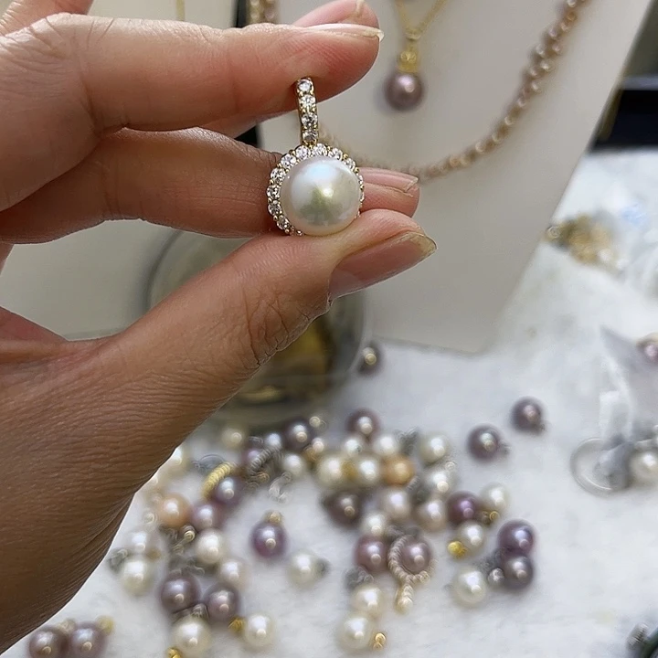 合金白珠金色太阳花万能扣吊坠淡水珍珠