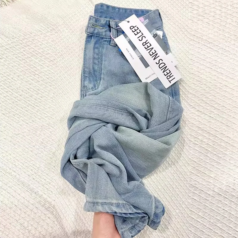 天丝软牛仔裤女弹力夏季薄款直筒宽松显瘦梨形身材冰丝阔腿长裤子