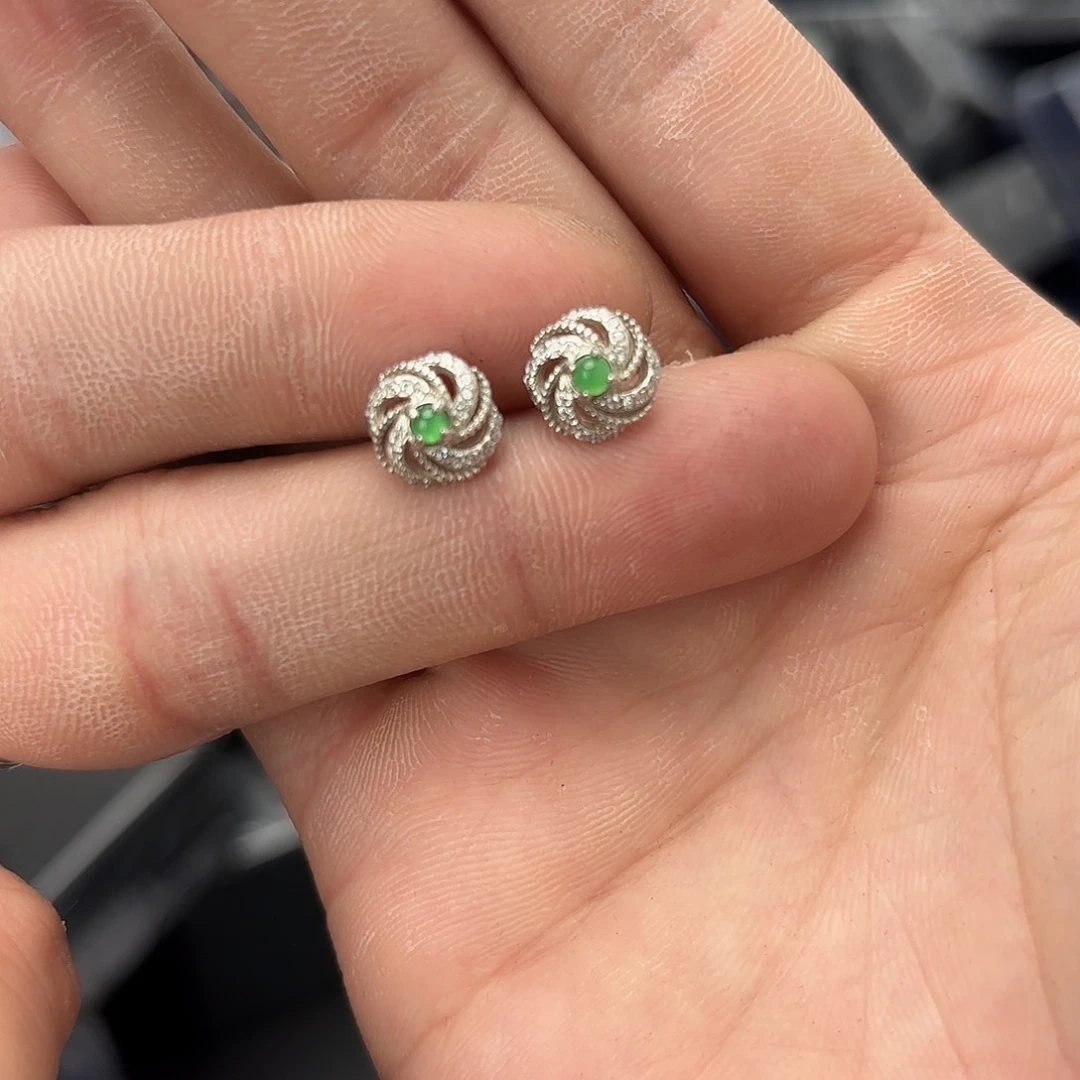 翡翠戒指银S925镀金镶嵌