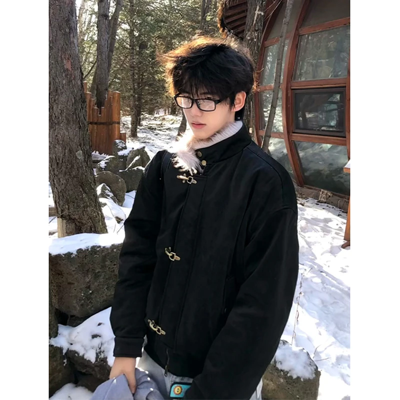 哈林顿立领短款棉衣外套男款冬季座山雕皮毛一体棉袄加厚保暖棉服