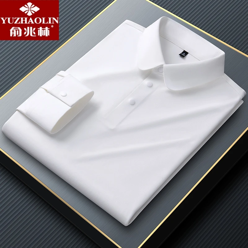 YUZHAOLIN/俞兆林俞兆林POLO衫男士长袖纯色商务轻奢透气春秋衬衣