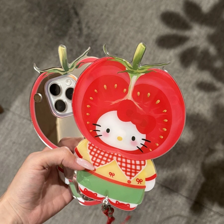 立体镜面西红柿头套kitty适用苹果16promax手机壳15保护套14斜挎