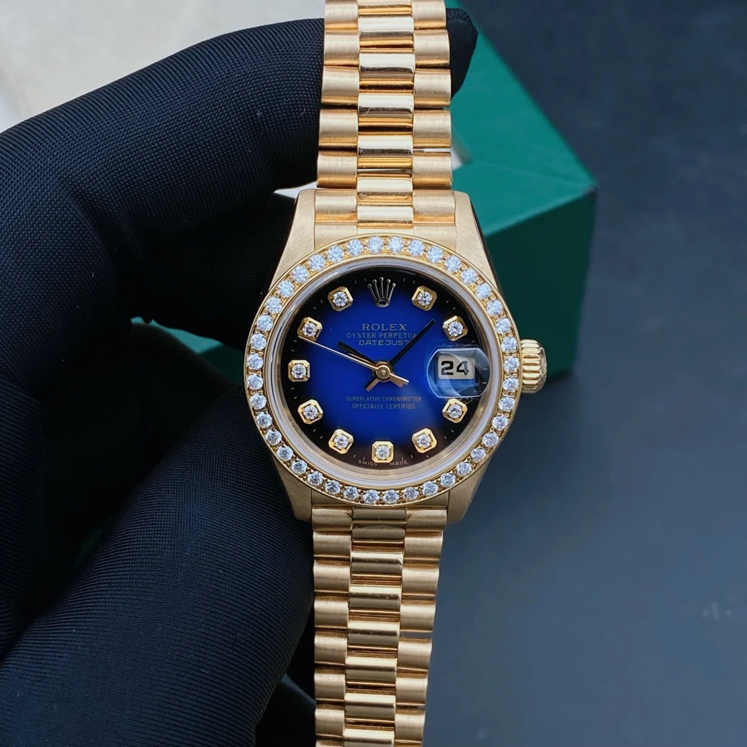 99新 Rolex/劳力士 日志69178渐变蓝盘/后钻/机械女表/表径26