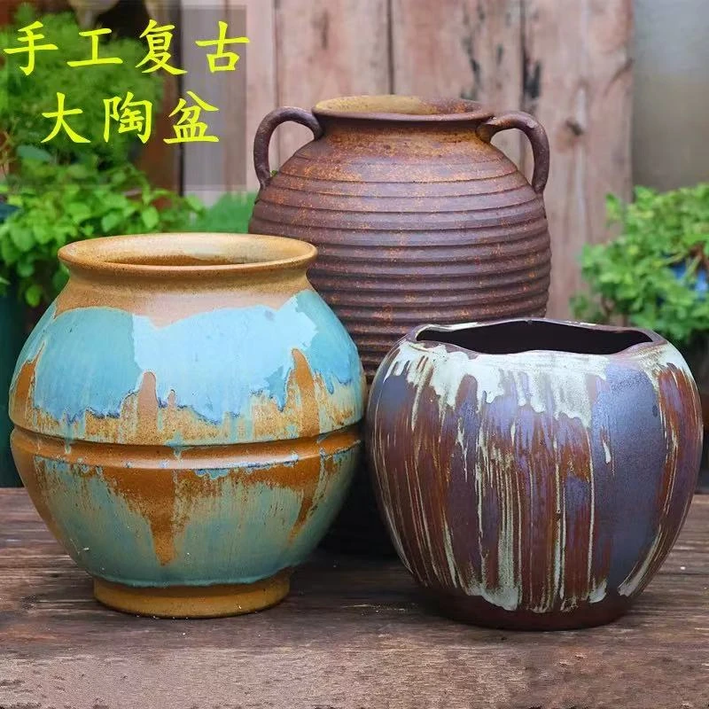 三角梅复古手工大花盆用于造景种植多肉粗陶盆