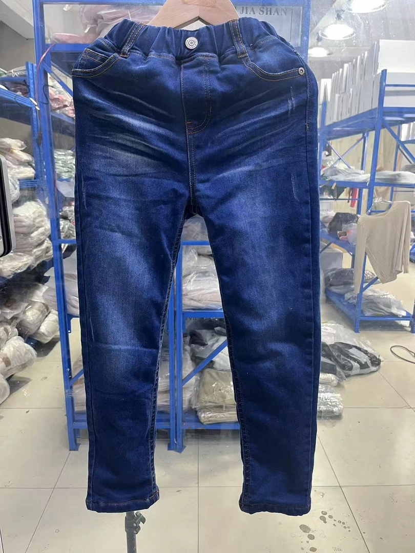 B2[4074]男童中大童春秋韩版藏蓝色弹力牛仔裤加绒牛仔长裤
