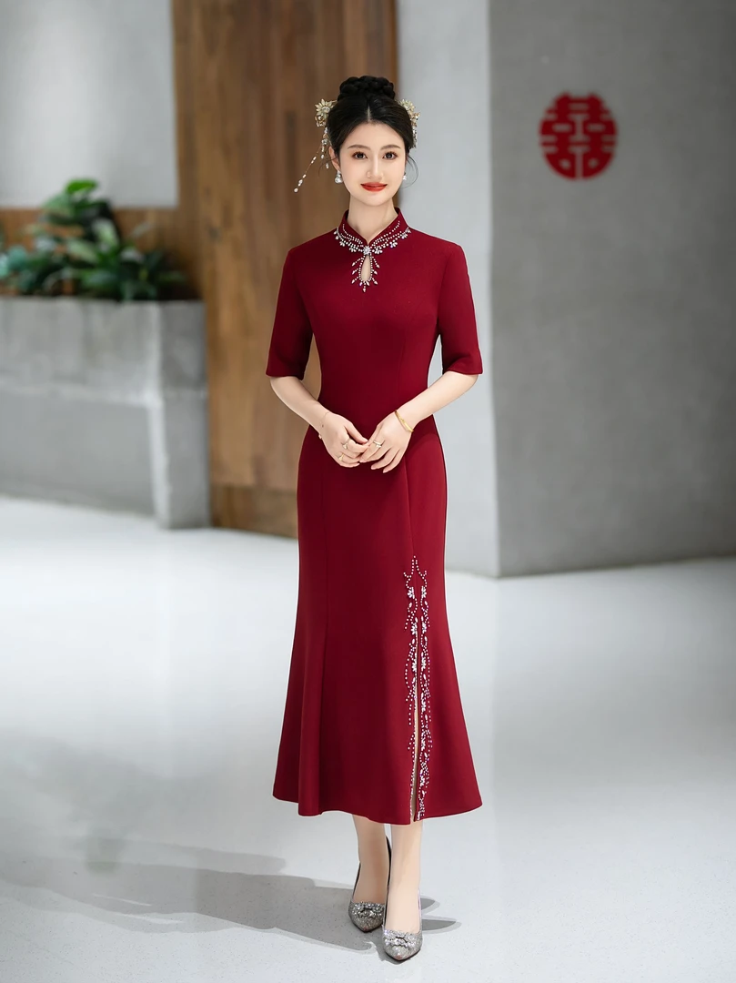 高端妈妈结婚礼服婚礼喜服平时可穿喜婆婆婚宴装2025新款年轻旗袍